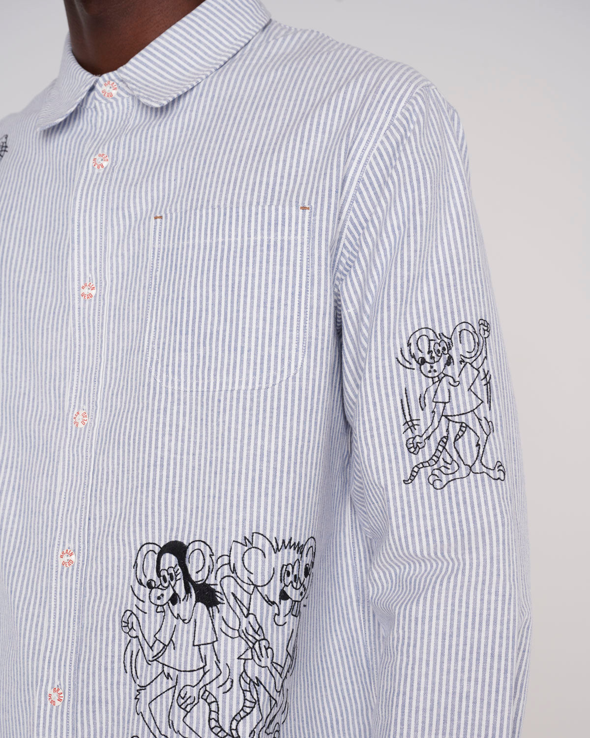 Striped Embroidered Mouse Button Up Shirt - Blue 7