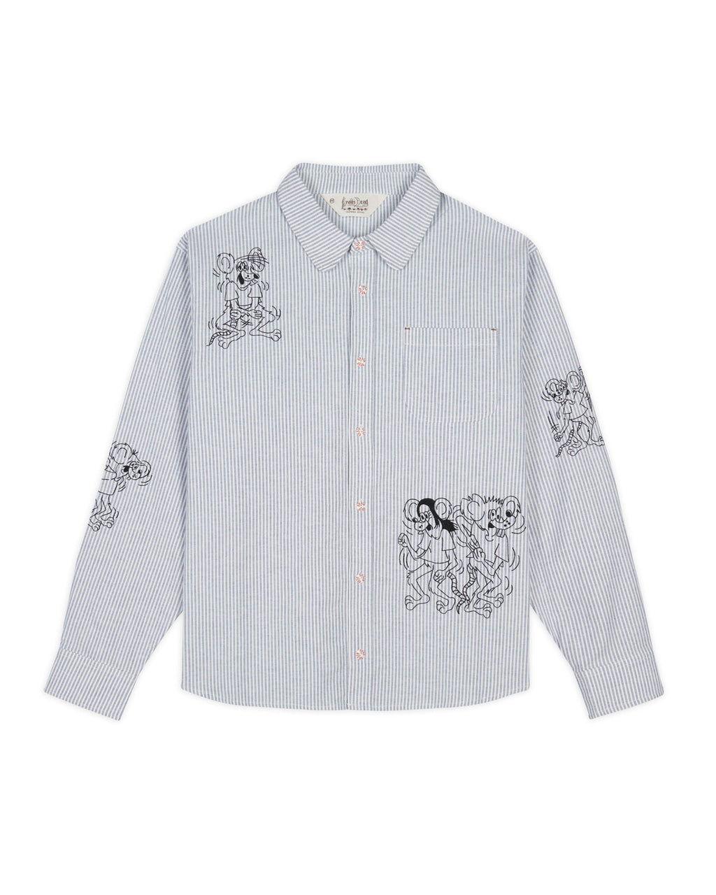 Striped Embroidered Mouse Button Up Shirt - Blue