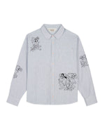 Striped Embroidered Mouse Button Up Shirt - Blue 1