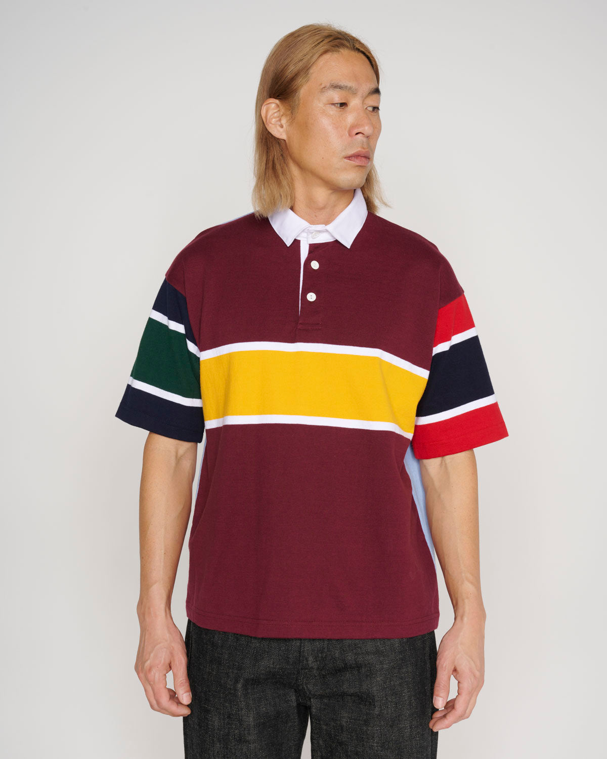 Short Sleeve Rugby Shirt - Burgundy Multi 4