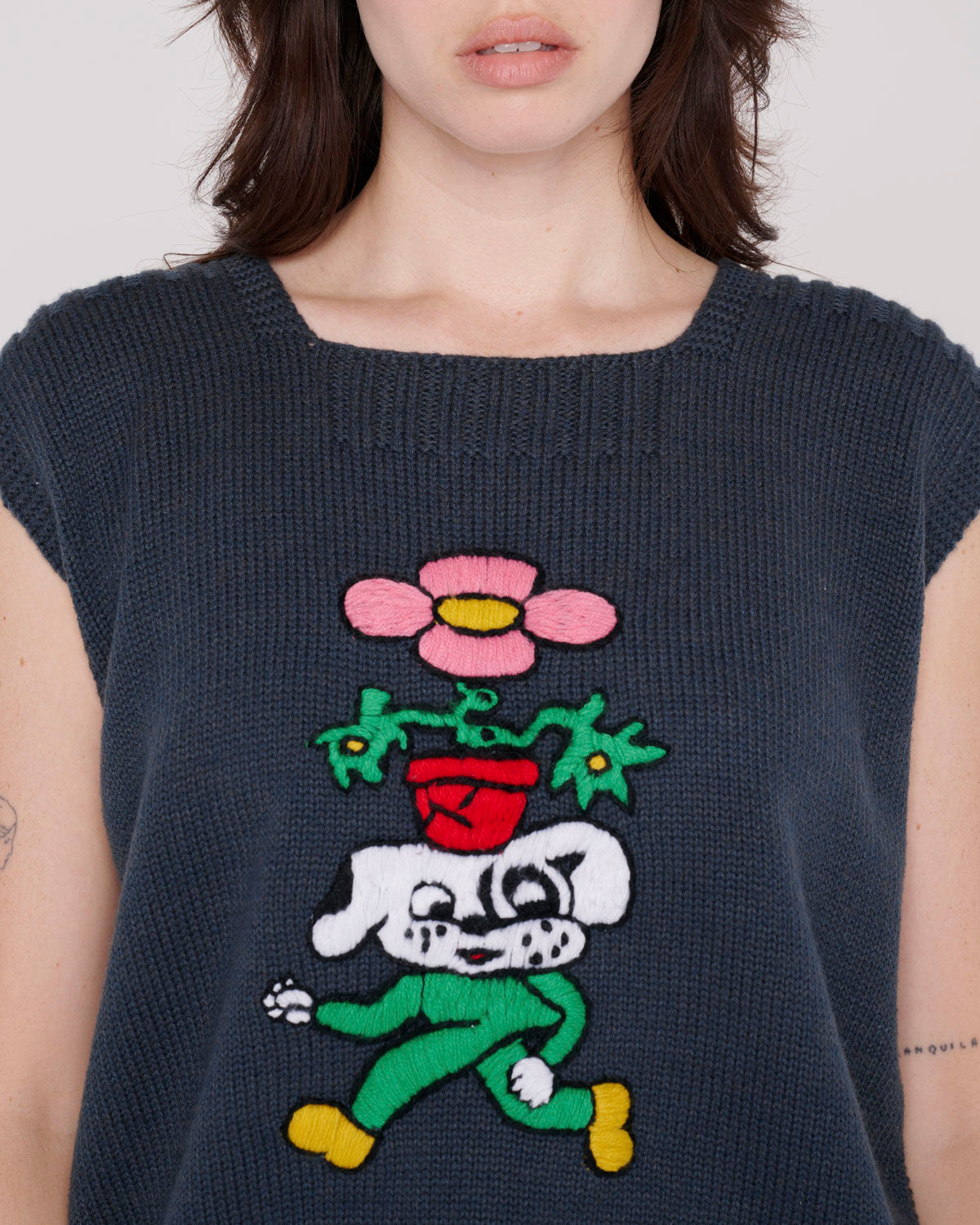 Square Neck Sweater Vest - Slate – Brain Dead