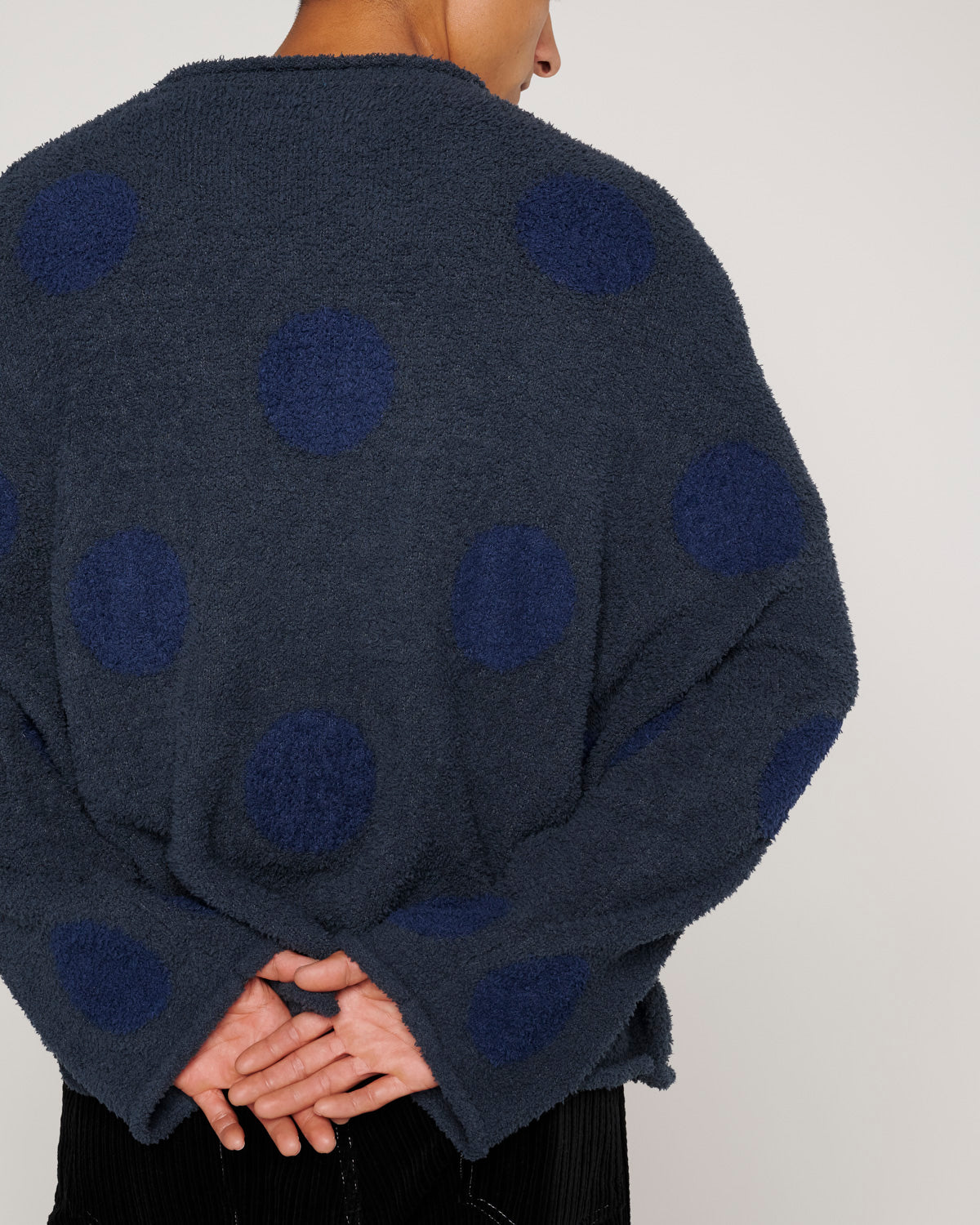 Teddy Fur Dot Knit Sweater - Navy