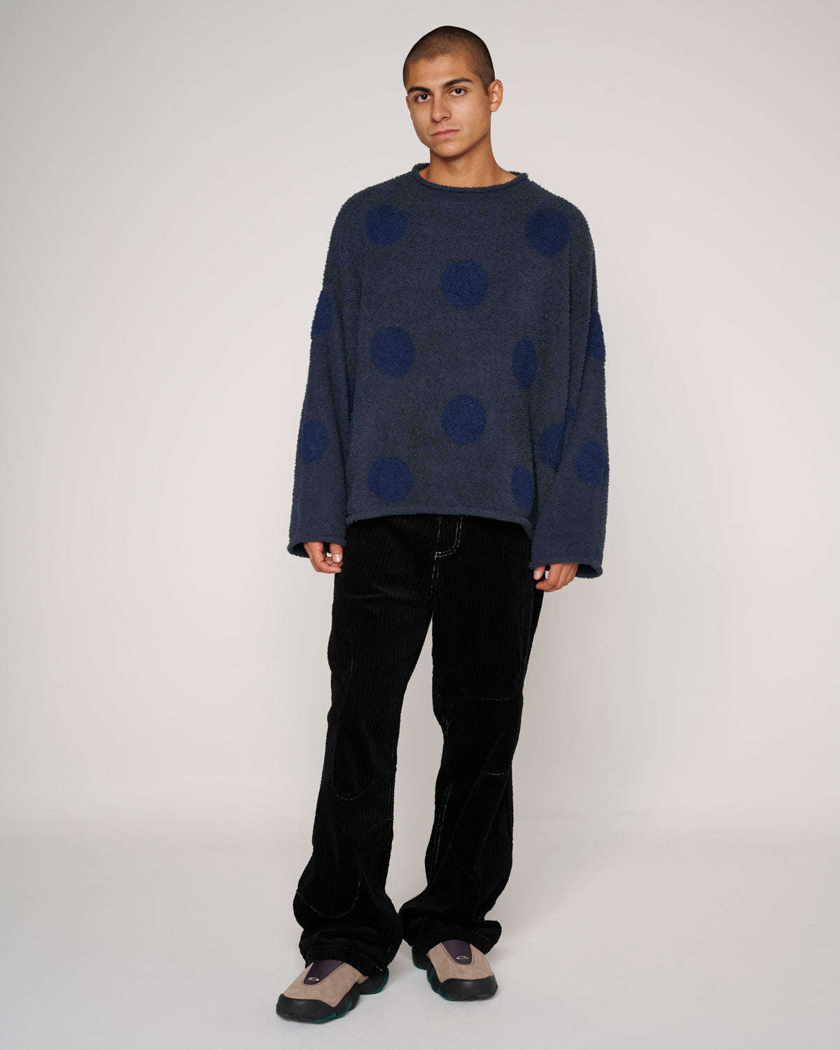 Teddy Fur Dot Knit Sweater - Navy