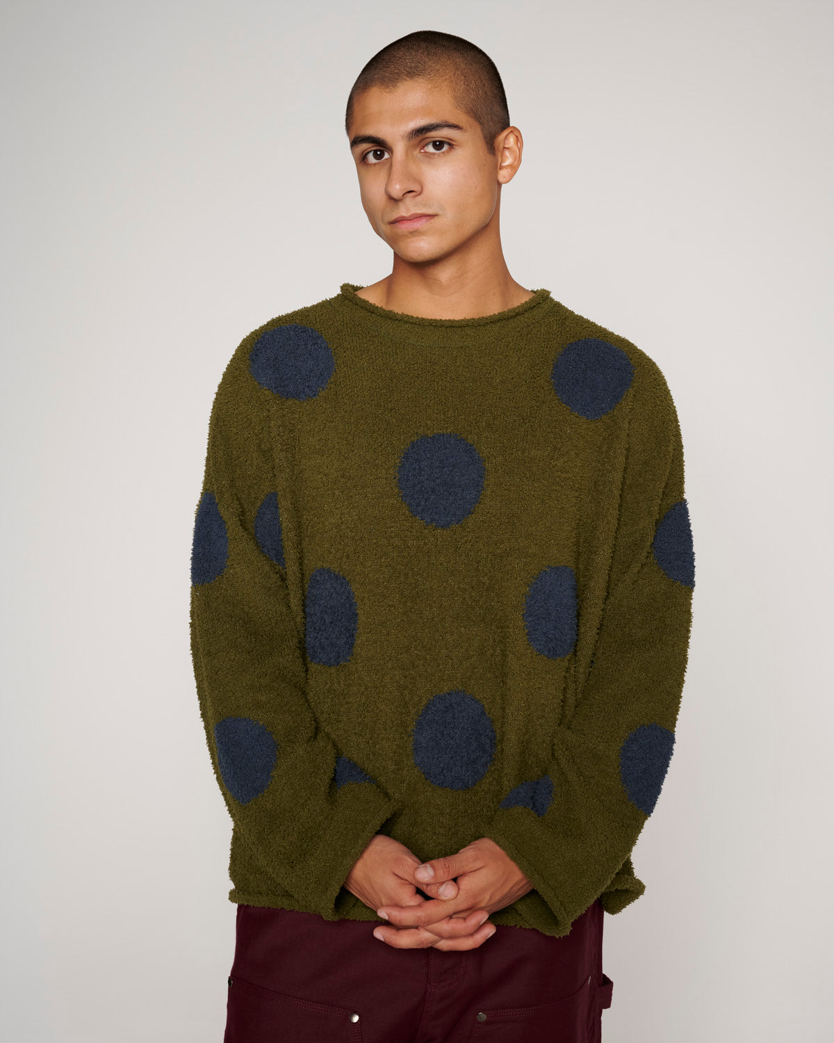 Teddy Fur Dot Knit Sweater - Olive