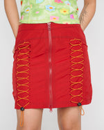 Triple Needle Bungee Zip Mini Skirt - Chili 3