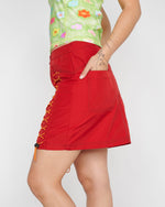 Triple Needle Bungee Zip Mini Skirt - Chili 4