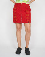 Triple Needle Bungee Zip Mini Skirt - Chili 5