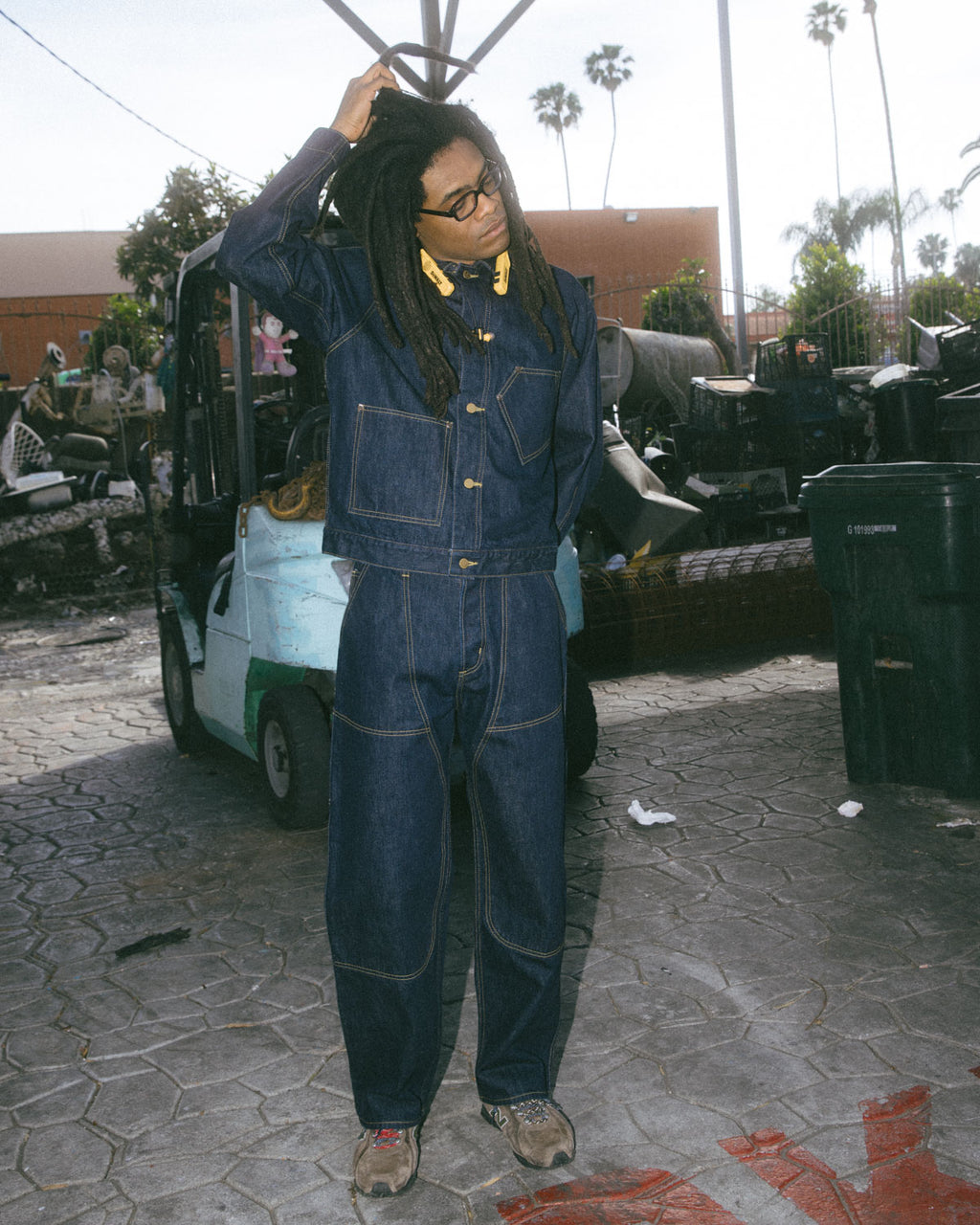 Denim Cropped Engineer Jacket - Washed Indigo 6