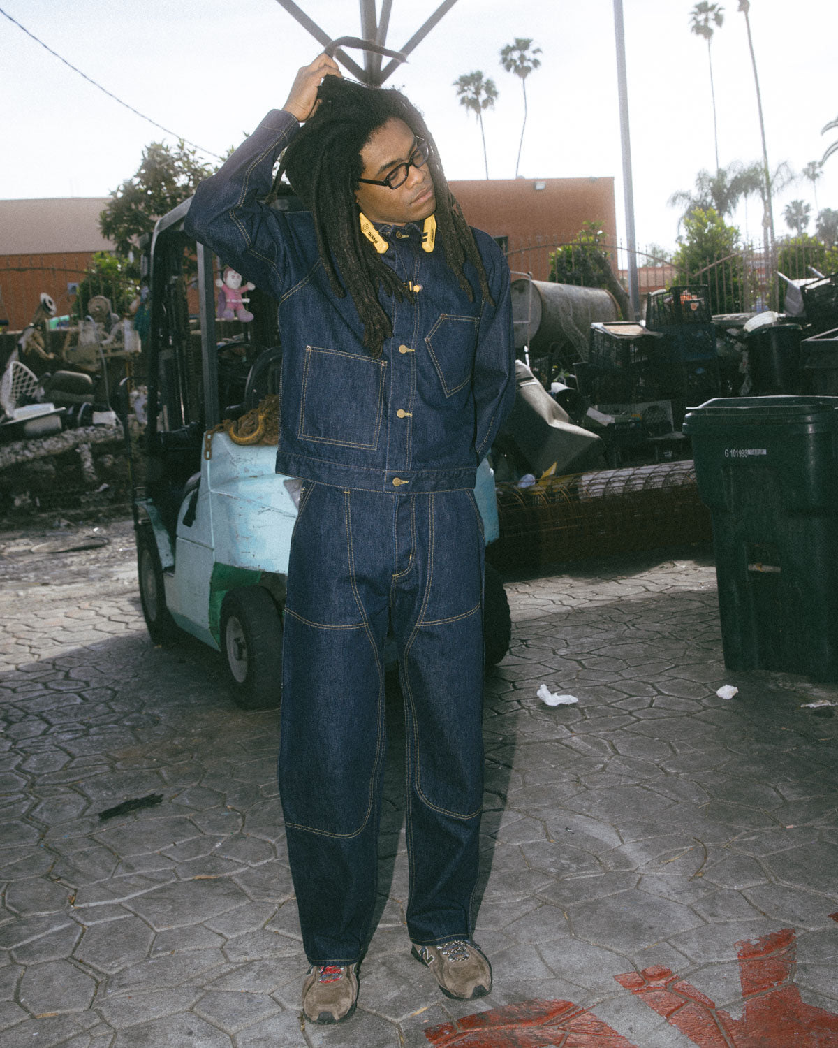 Denim Cropped Engineer Jacket - Washed Indigo 6