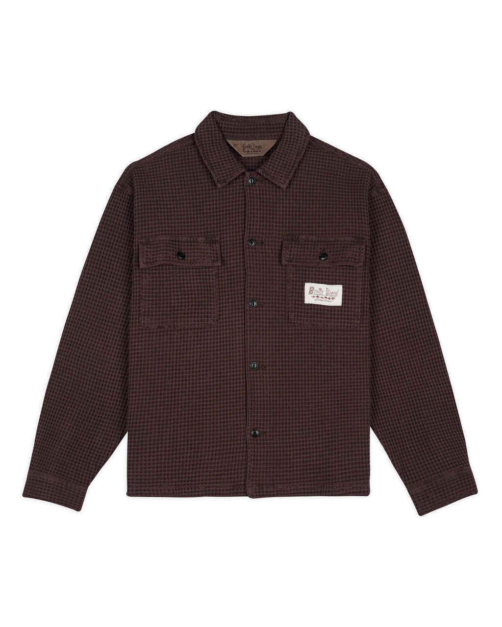 Waffle Button Front Shirt - Chocolate