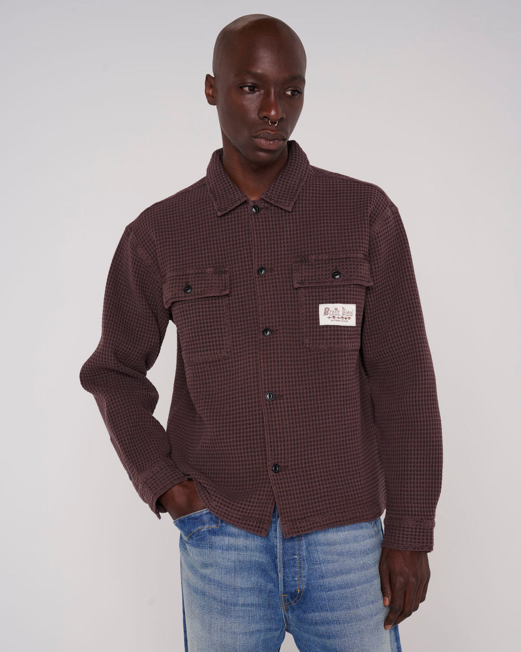 Waffle Button Front Shirt - Chocolate 4