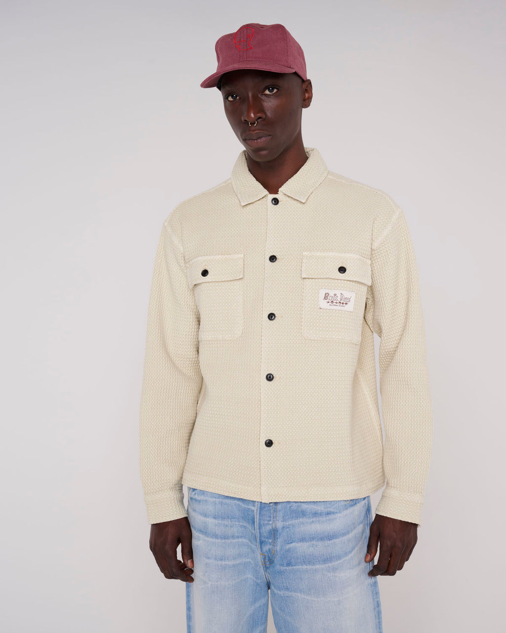 Waffle Button Front Shirt - Tan 4