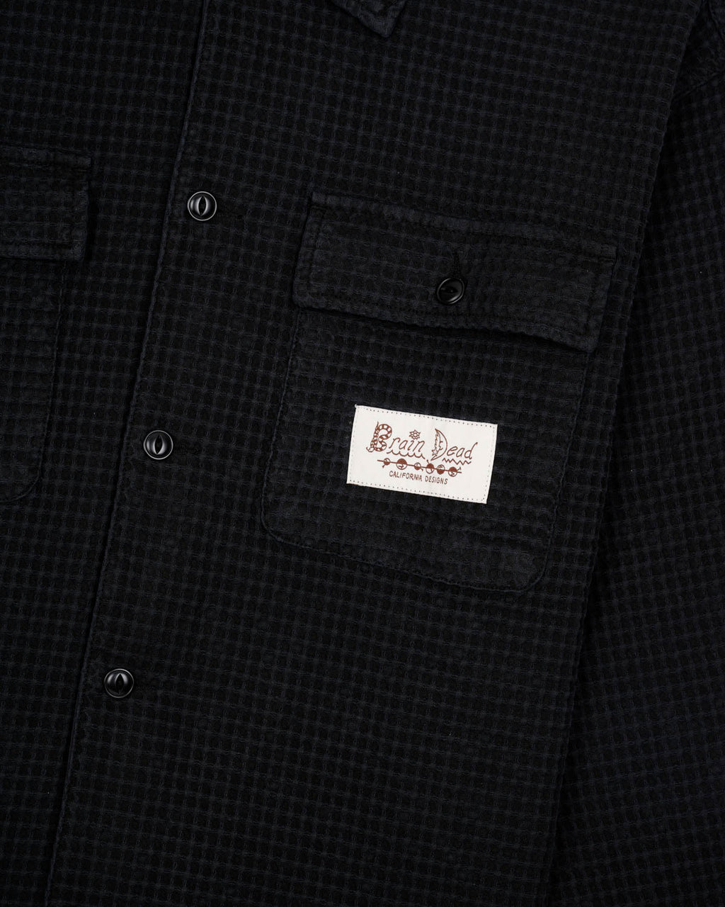 Waffle Button Front Shirt - Black 2