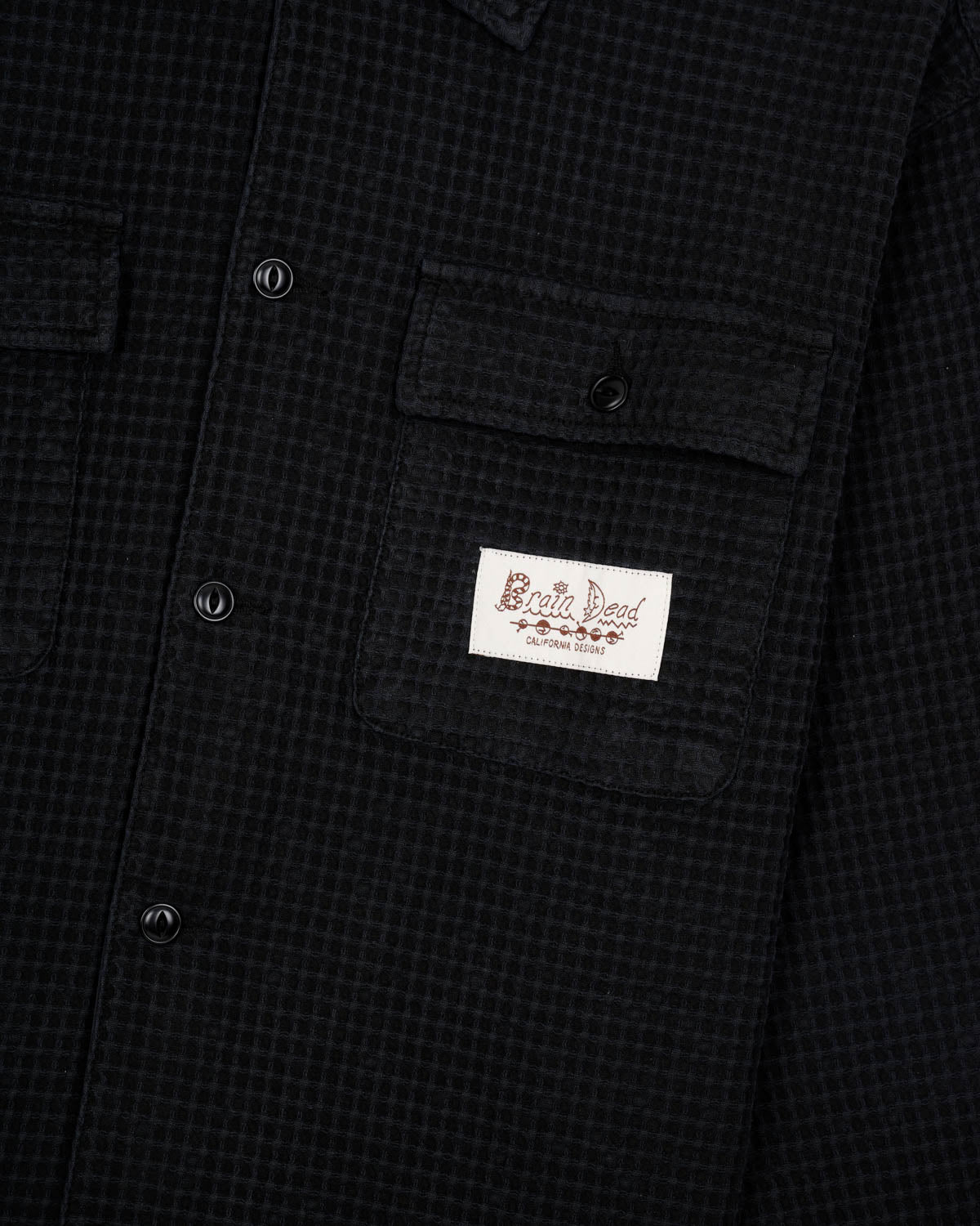 Waffle Button Front Shirt - Black 2
