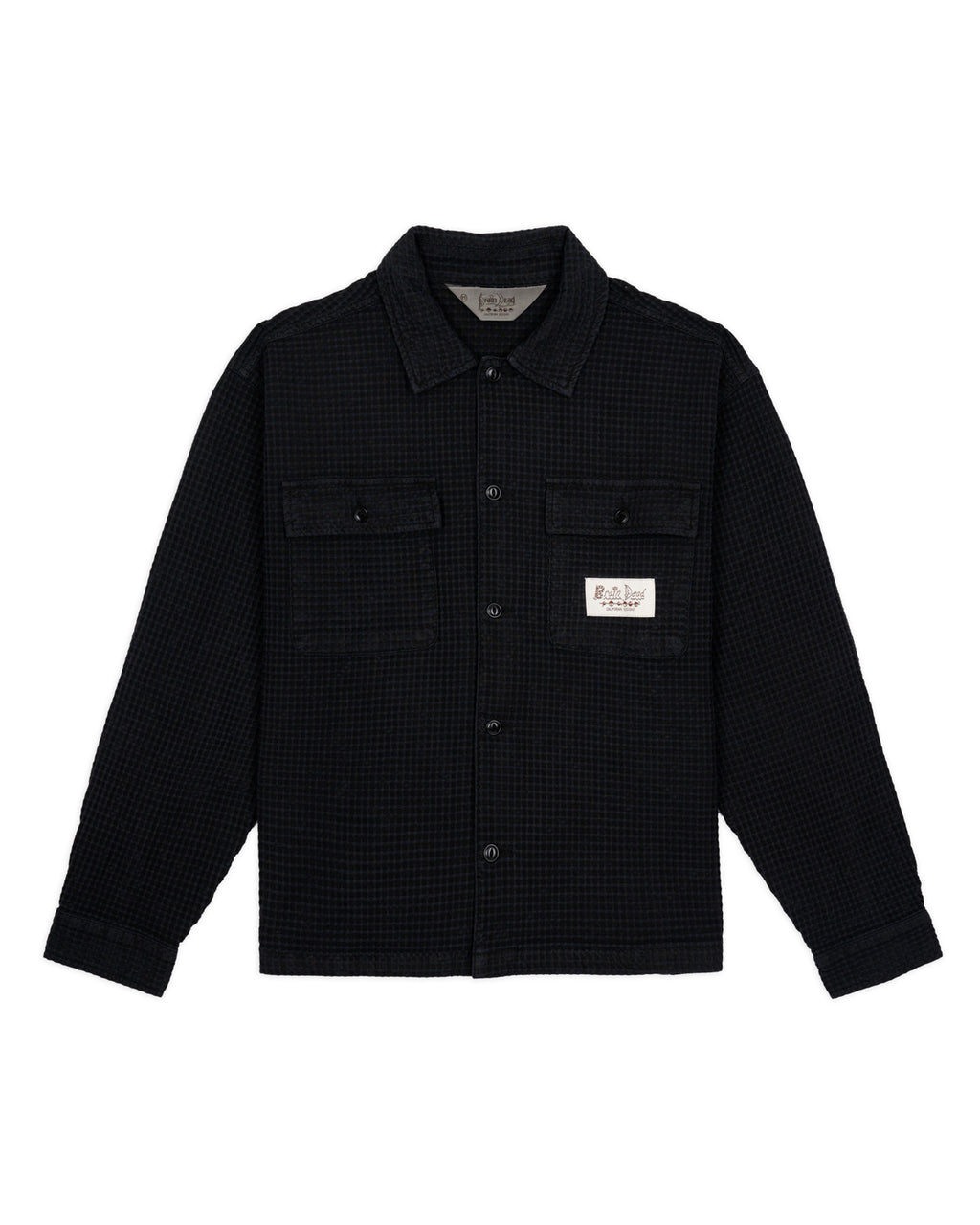 Waffle Button Front Shirt - Black