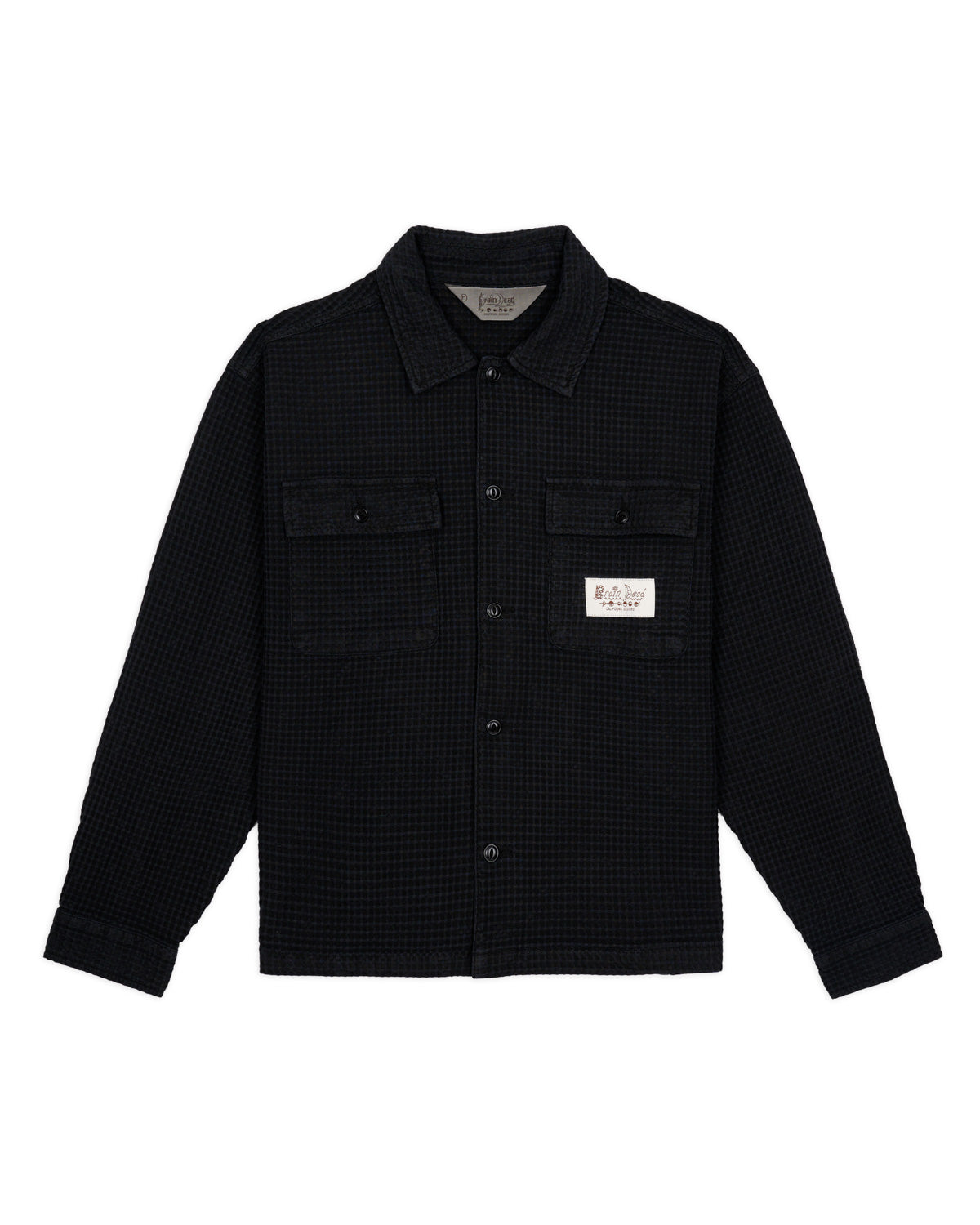 Waffle Button Front Shirt - Black 1