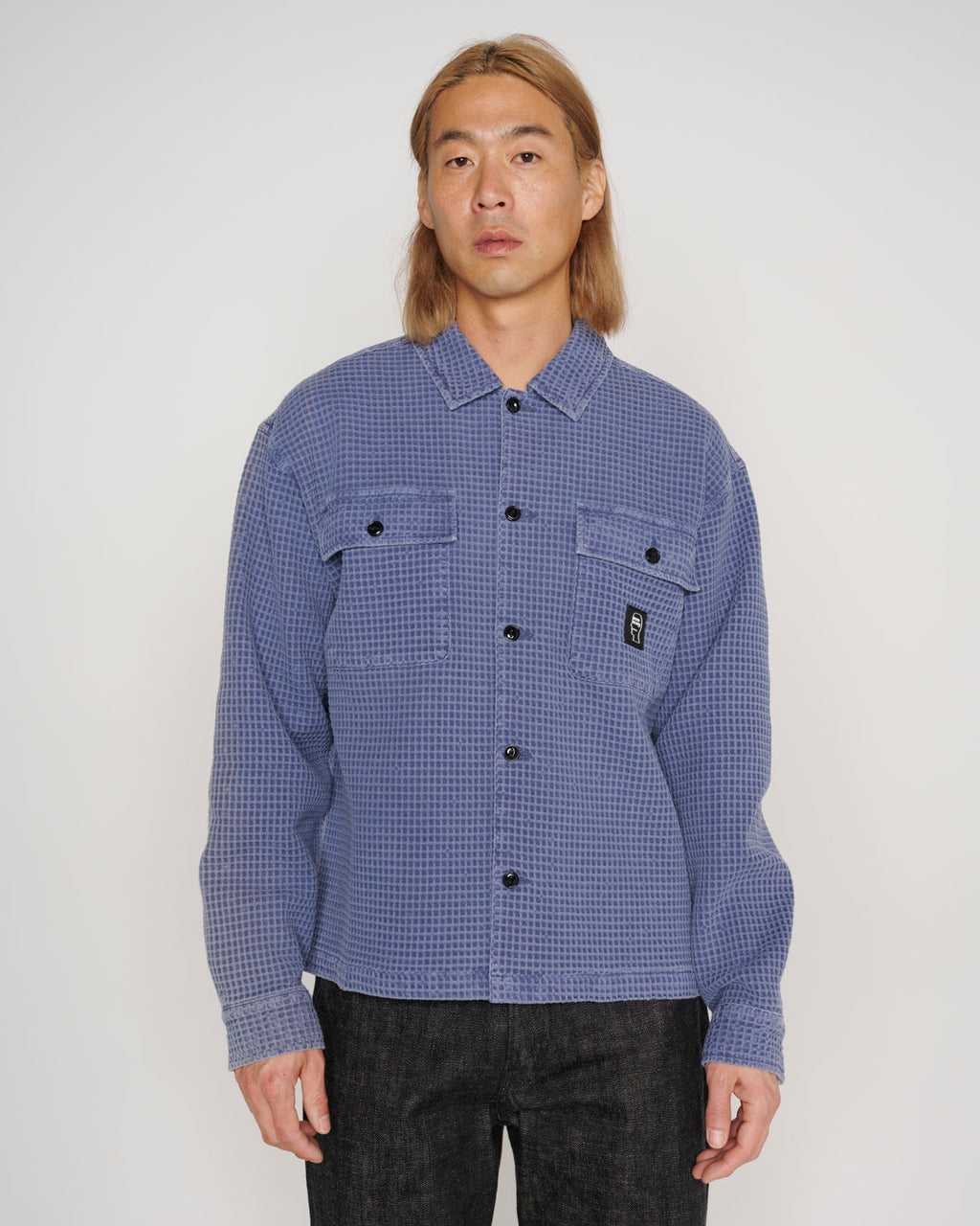 Waffle Button Front Shirt - Blueberry 5