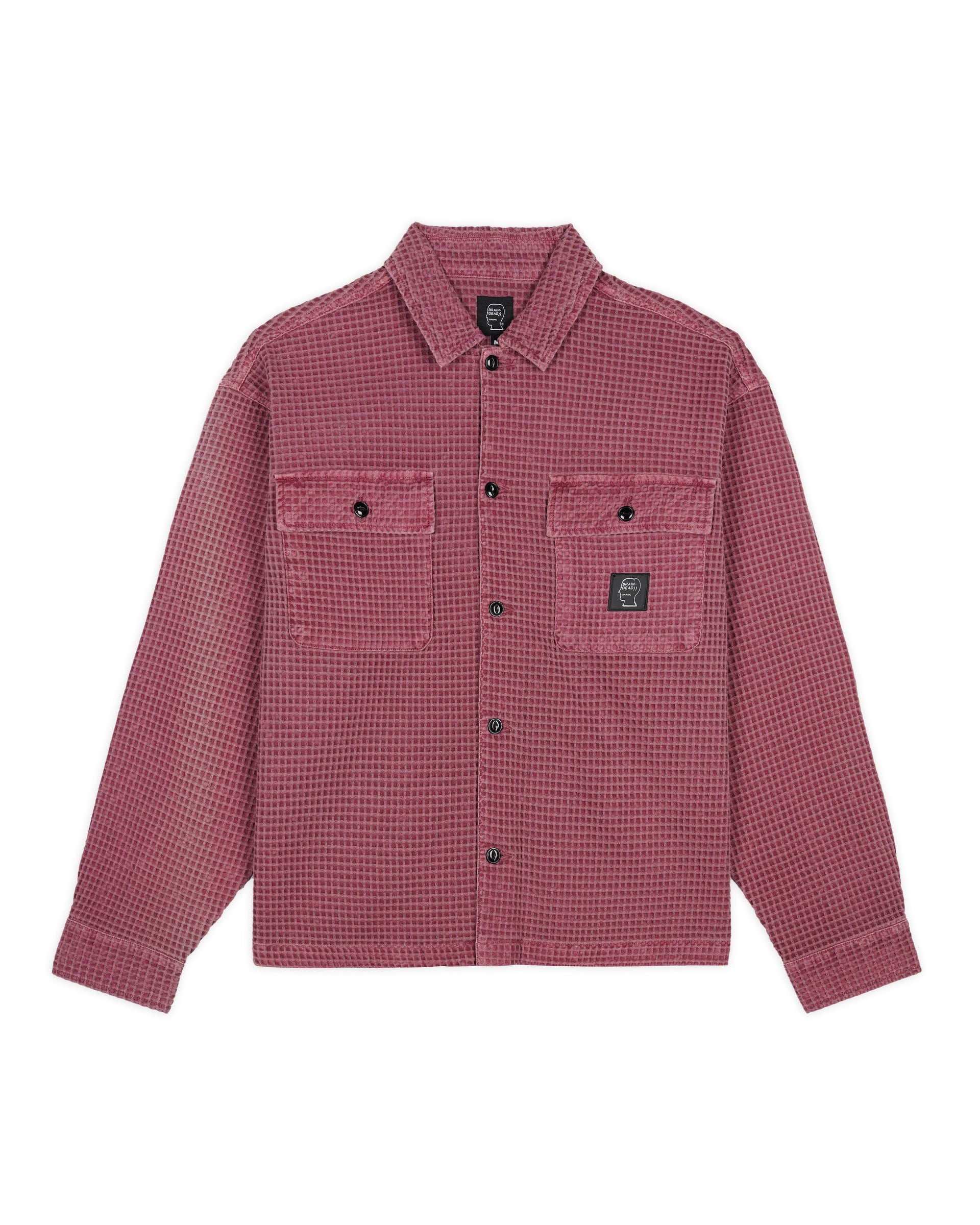 Waffle Button Front Shirt - Raspberry 1