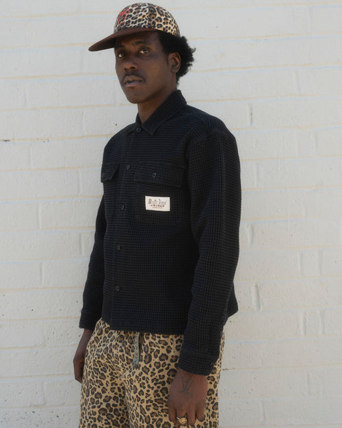 Waffle Button Front Shirt - Washed Black 2