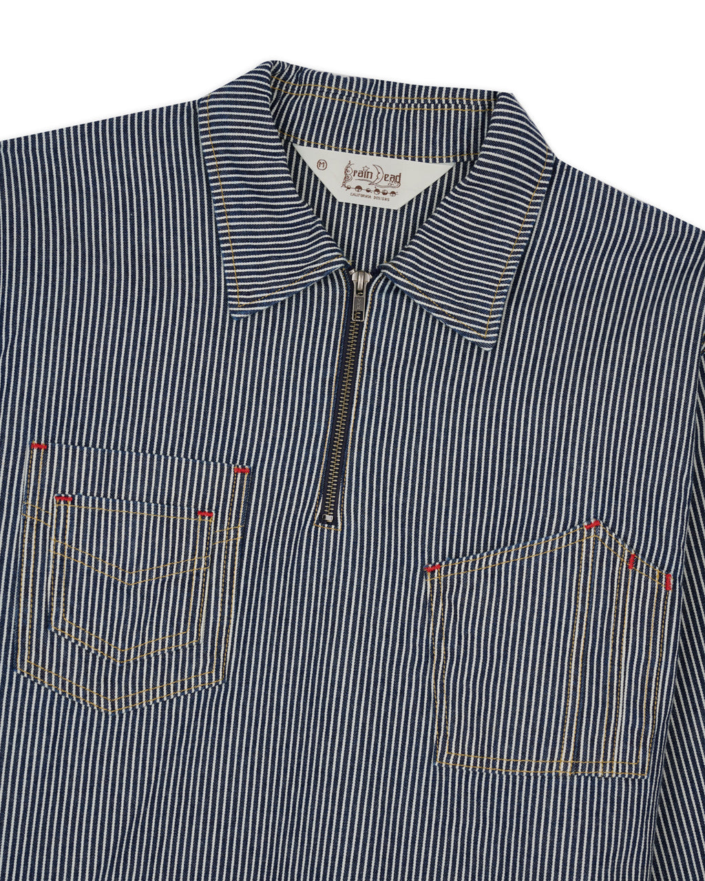 Hickory Stripe Half Zip Work Shirt - Navy 2