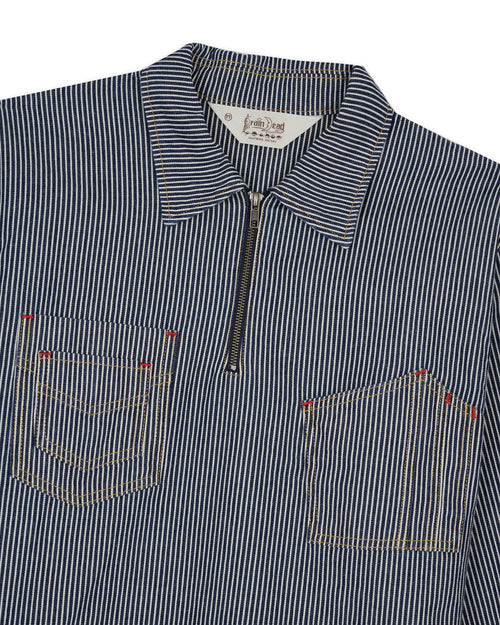 Hickory Stripe Half Zip Work Shirt - Navy 2