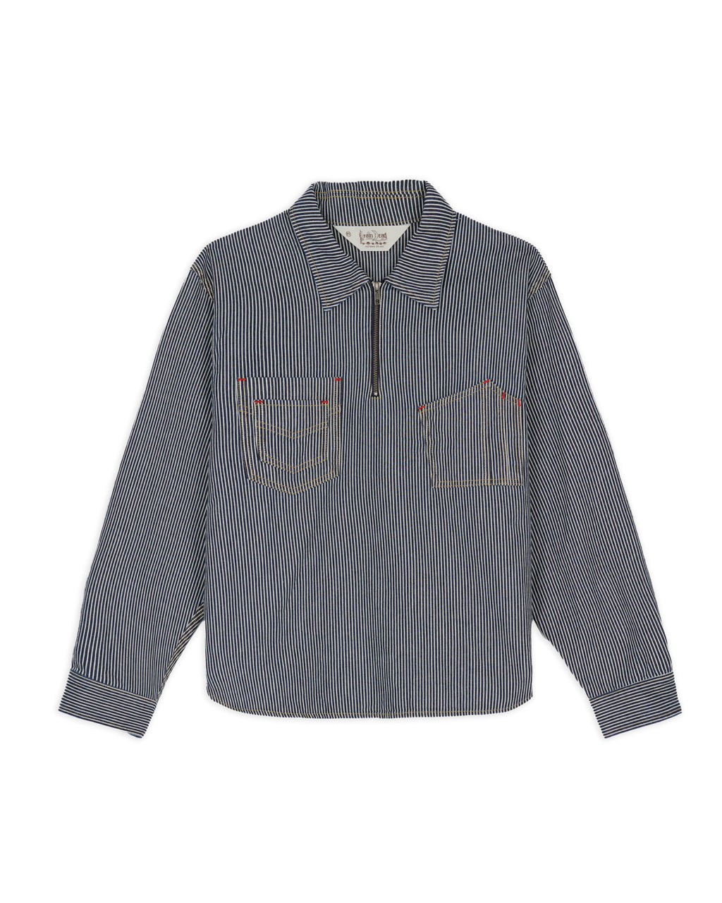 Hickory Stripe Half Zip Work Shirt - Navy