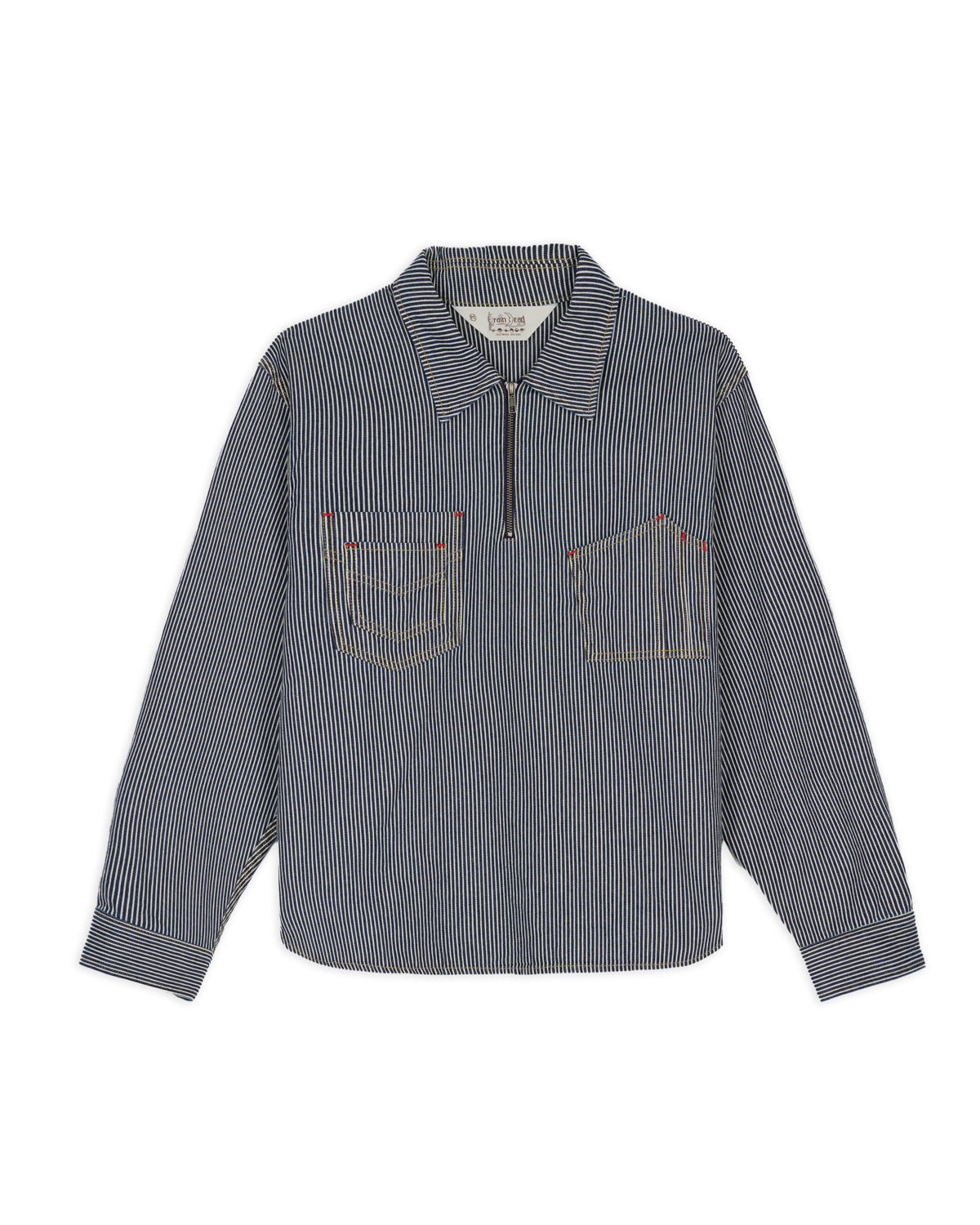 Hickory Stripe Half Zip Work Shirt - Navy 1