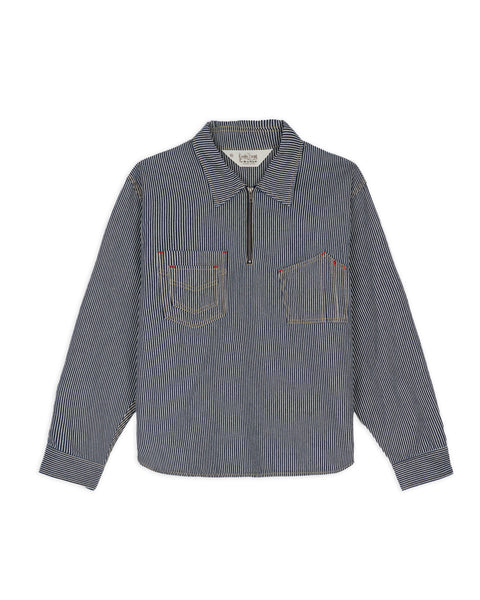Hickory Stripe Half Zip Work Shirt - Navy – Brain Dead