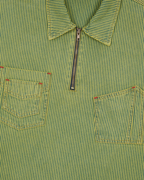 Hickory Stripe Half Zip Work Shirt - Green 2