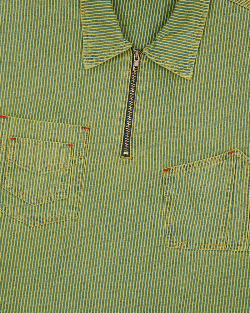 Hickory Stripe Half Zip Work Shirt - Green 2