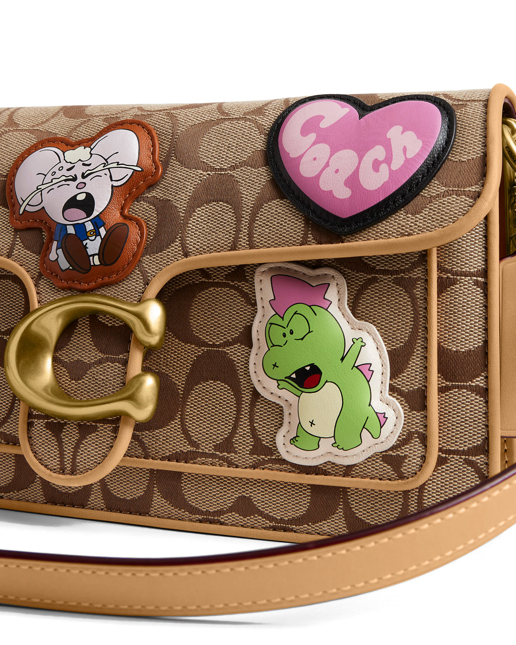Brain Dead x Coach Signature Jacquard Soft Tabby Shoulder Bag 26 with Patches - Khaki 2