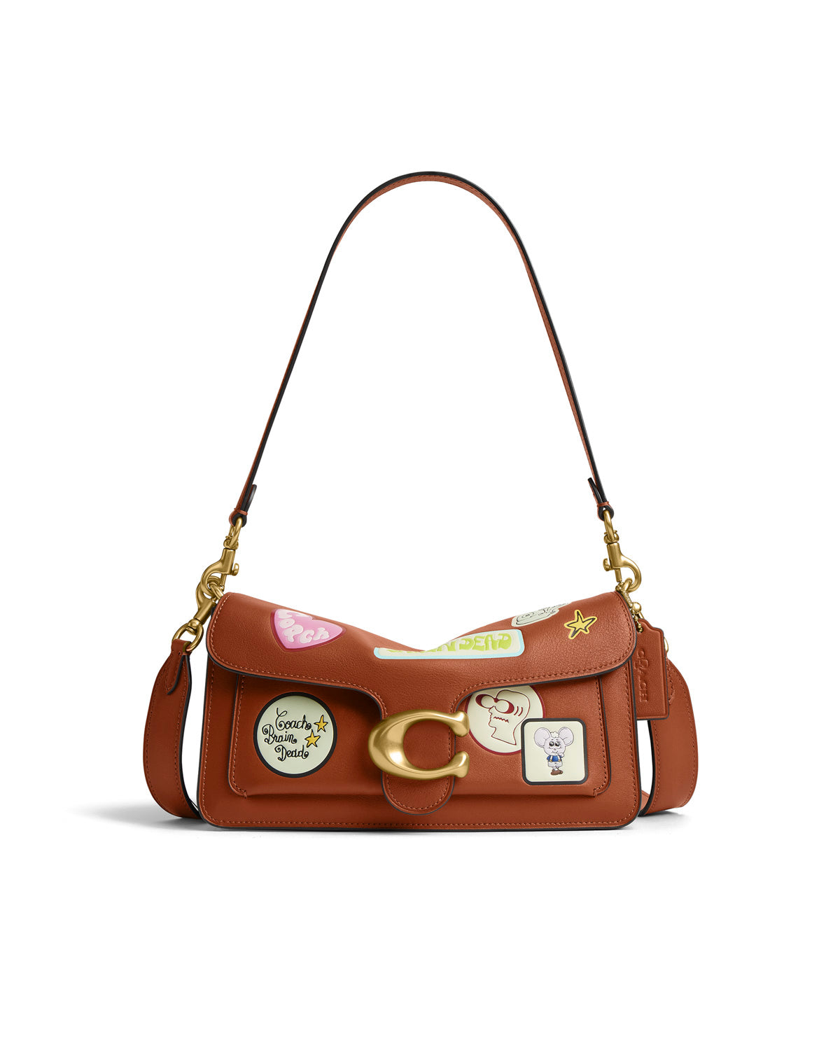 Brain Dead x Coach Burnished Soft Tabby Shoulder Bag 26 with Patches - Amber Brown	 1