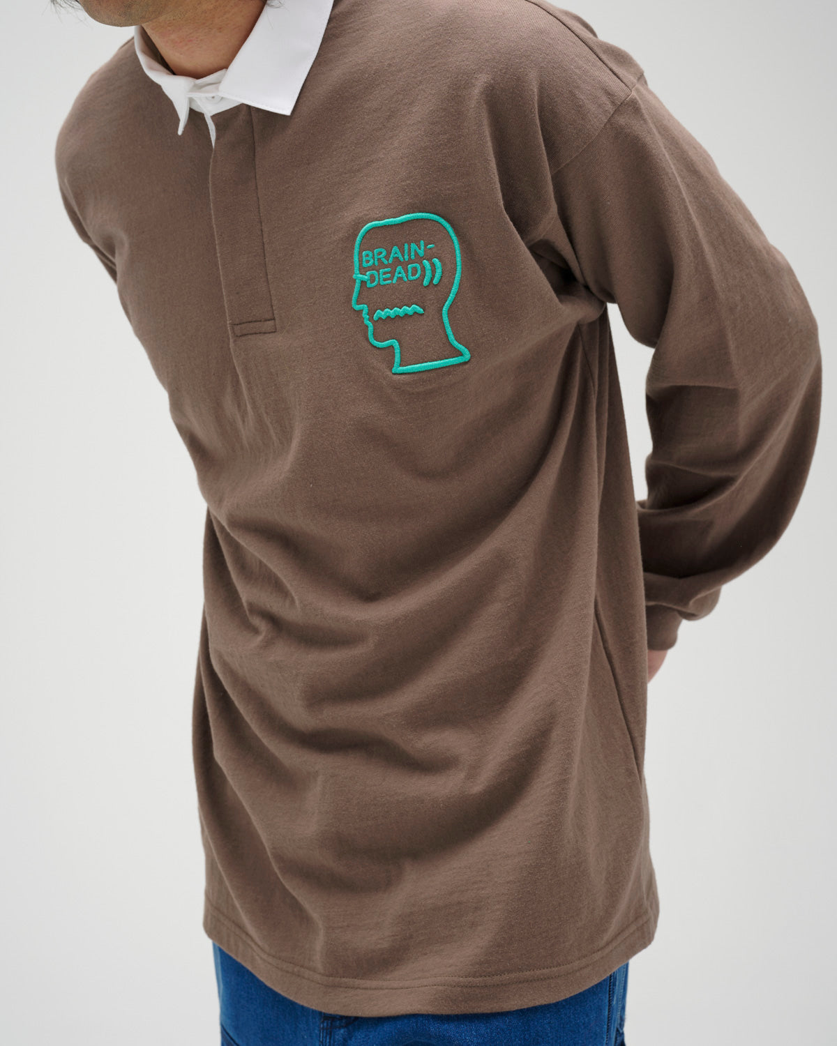 3D Embroidered Logohead Rugby Shirt - Brown 7