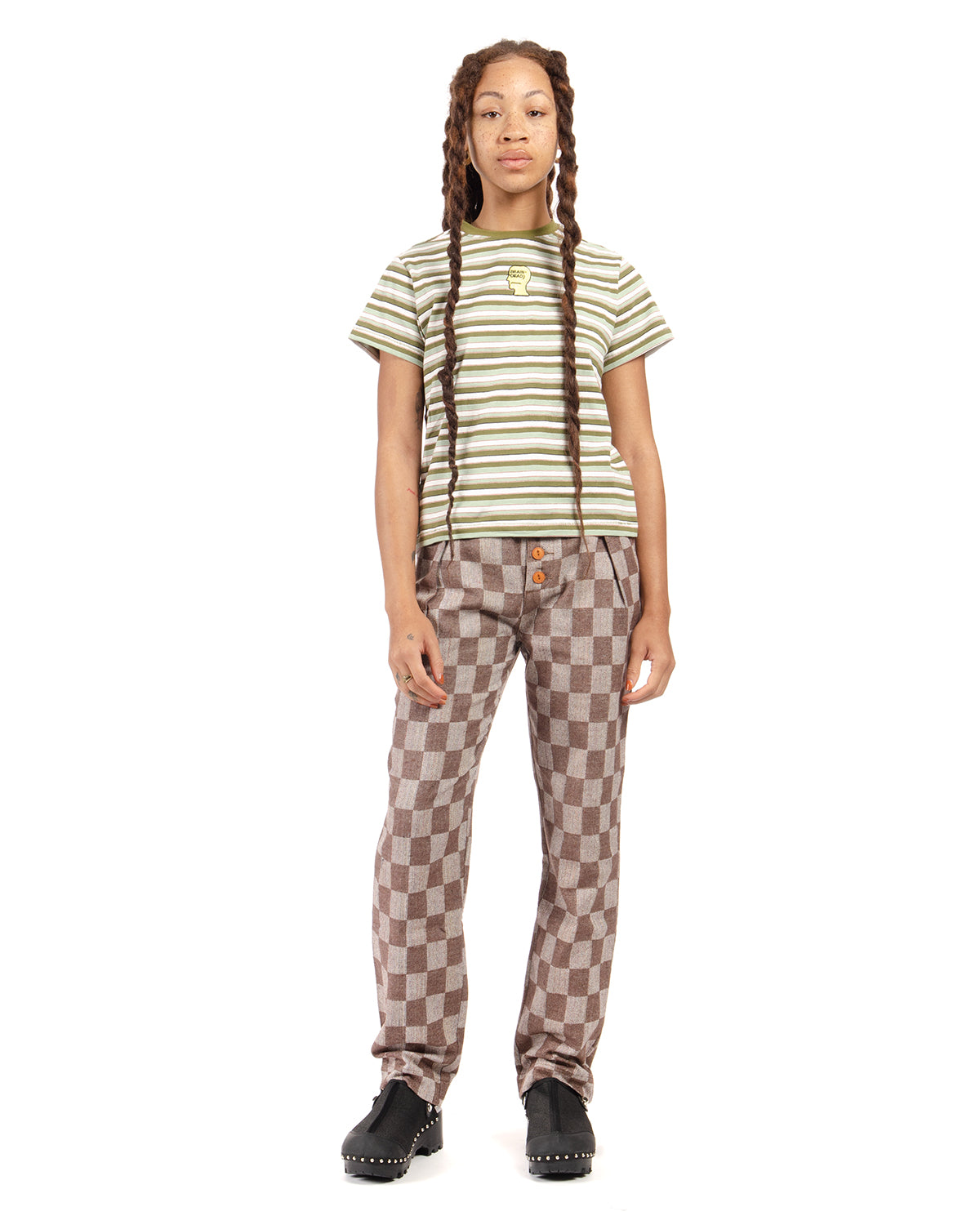 Checkered Pleated Trouser - Brown 3