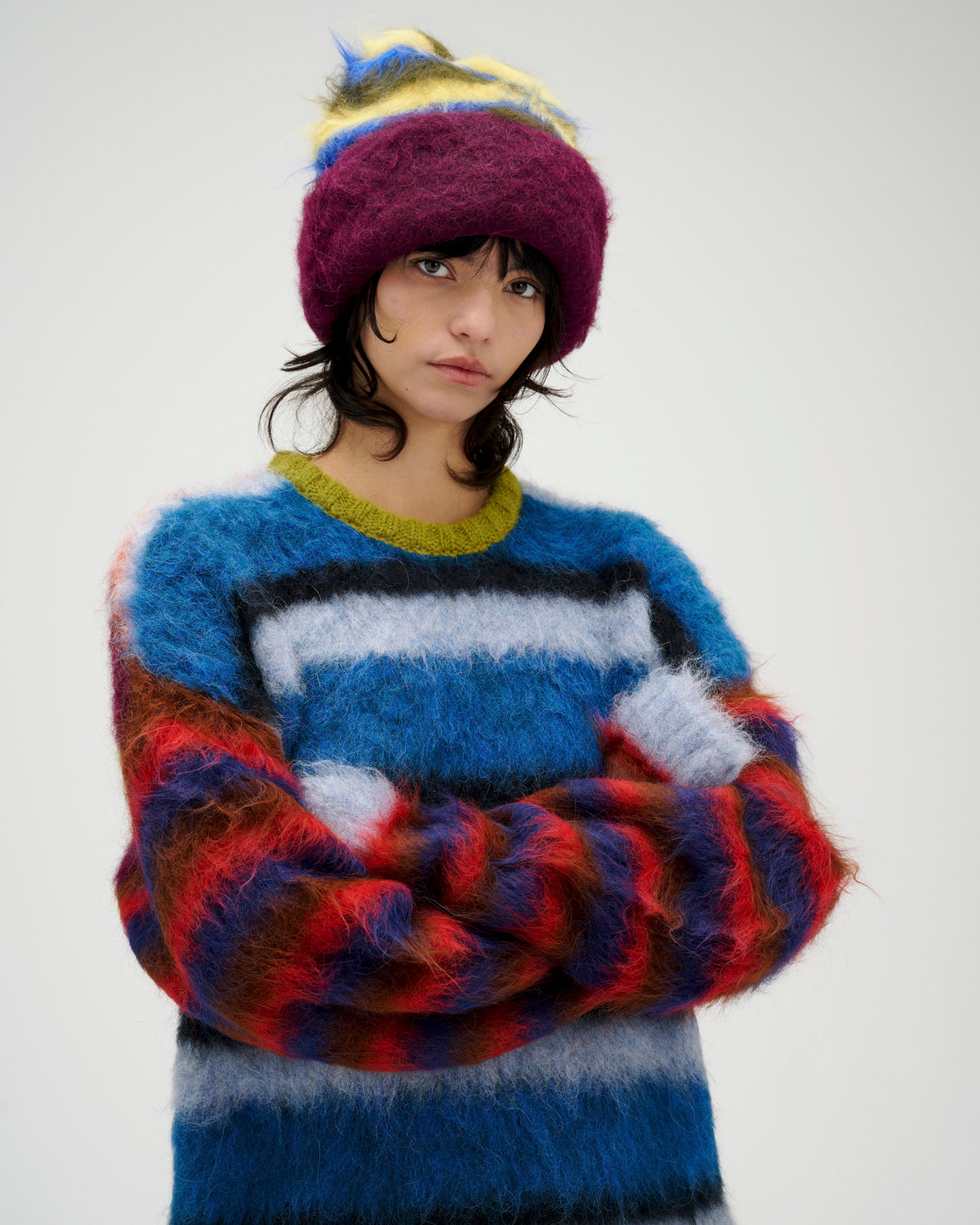 Blurry Lines Alpaca Crewneck Sweater - Multi 5