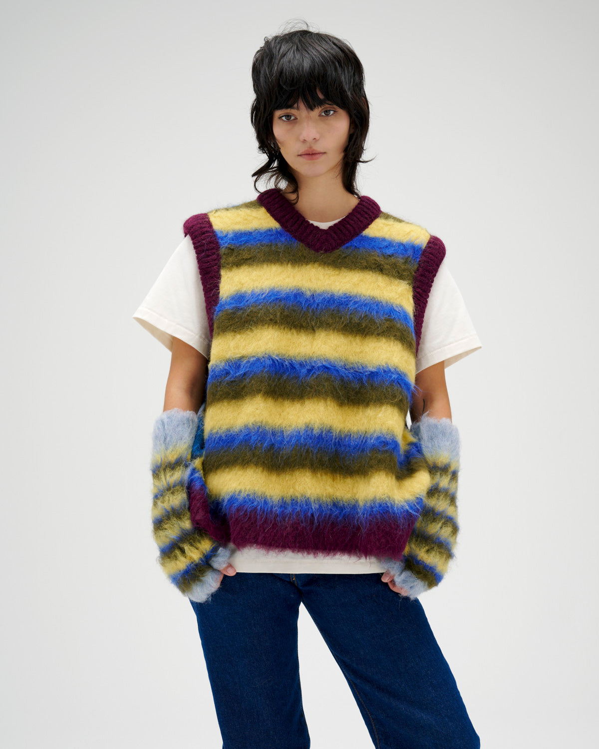 Blurry Lines Alpaca Sweater Vest - Yellow Multi 4