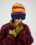 Boxy Stripe Knit Beanie - Orange Multi 4