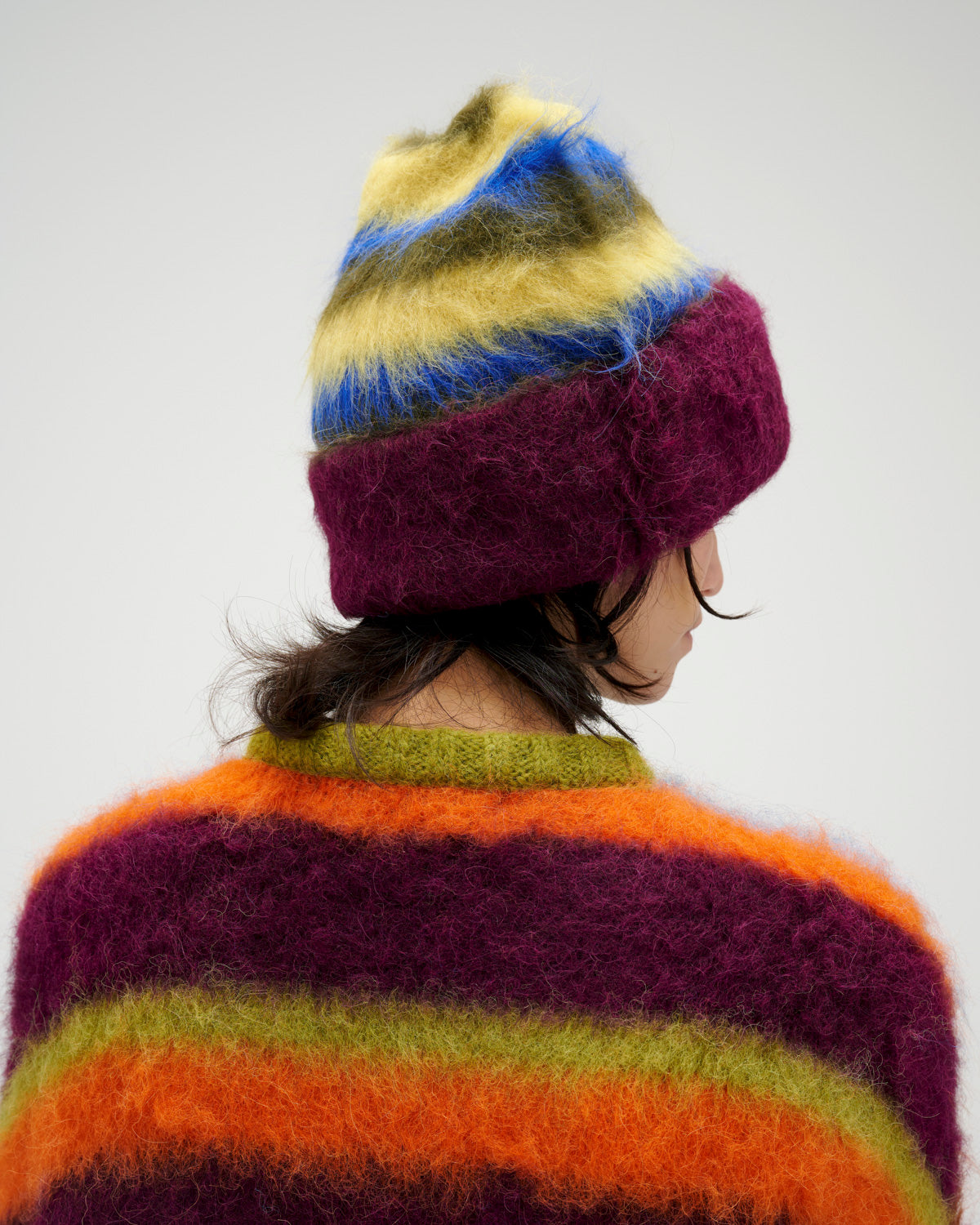 Boxy Stripe Knit Beanie - Yellow Multi