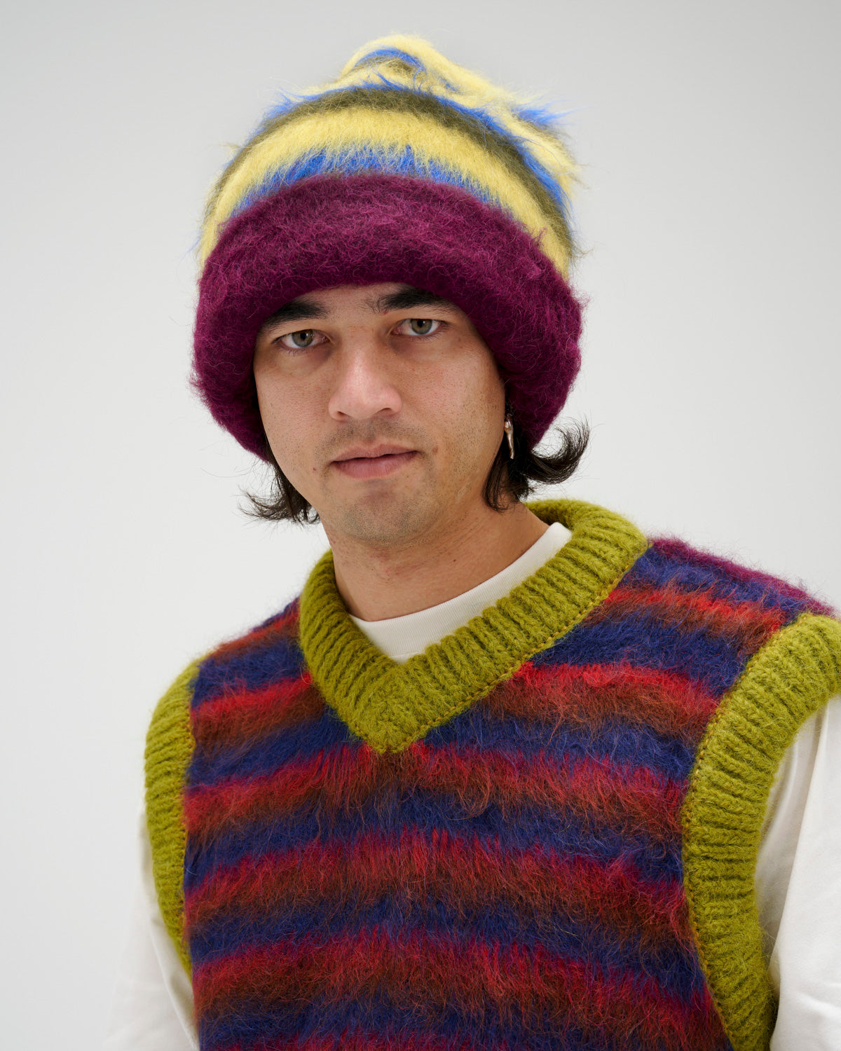 Boxy Stripe Knit Beanie - Yellow Multi