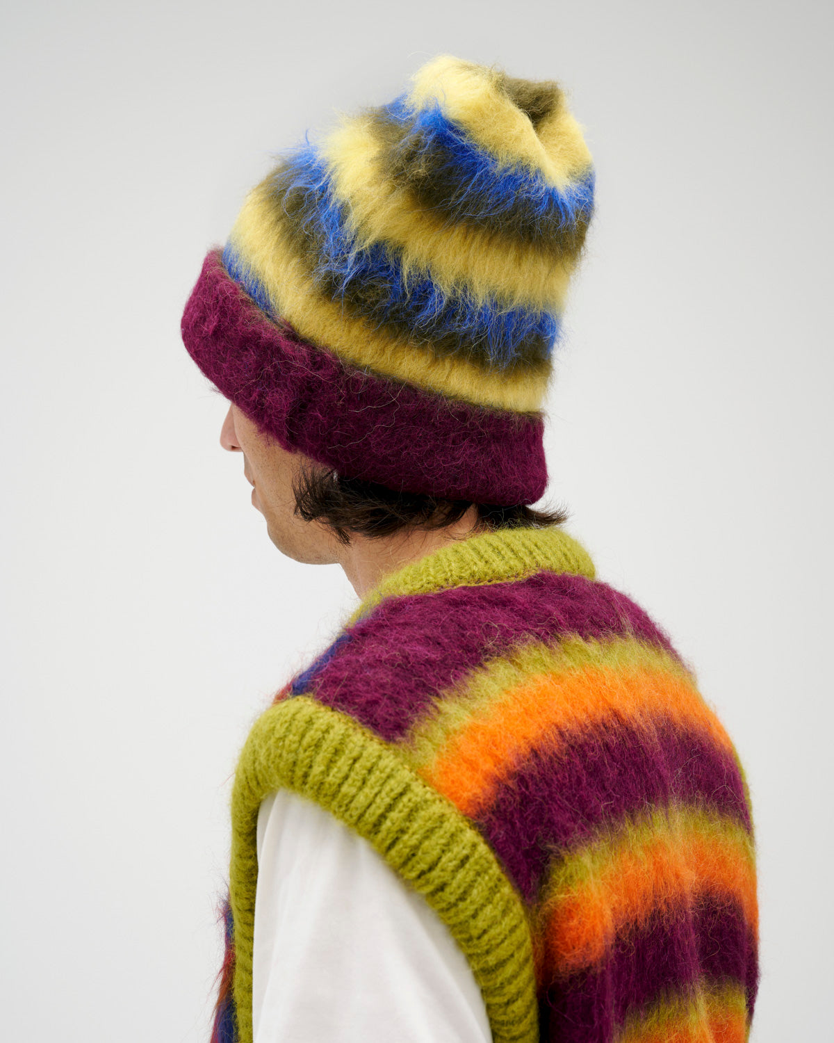 Boxy Stripe Knit Beanie - Yellow Multi