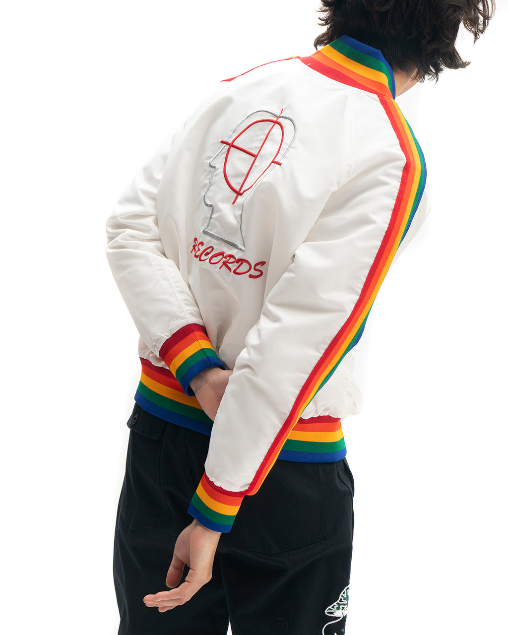 Brain Dead Records Embroidered Satin Club Jacket - White 7