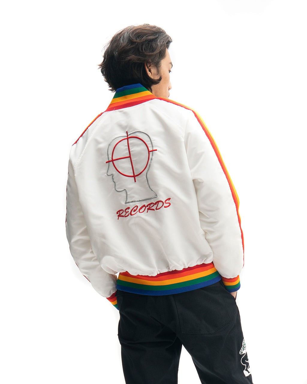 Brain Dead Records Embroidered Satin Club Jacket - White 8