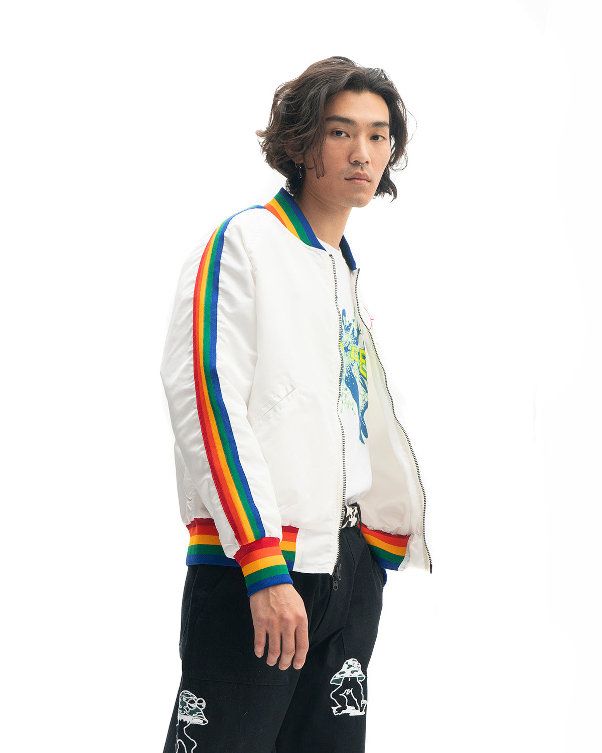 Brain Dead Records Embroidered Satin Club Jacket - White 12