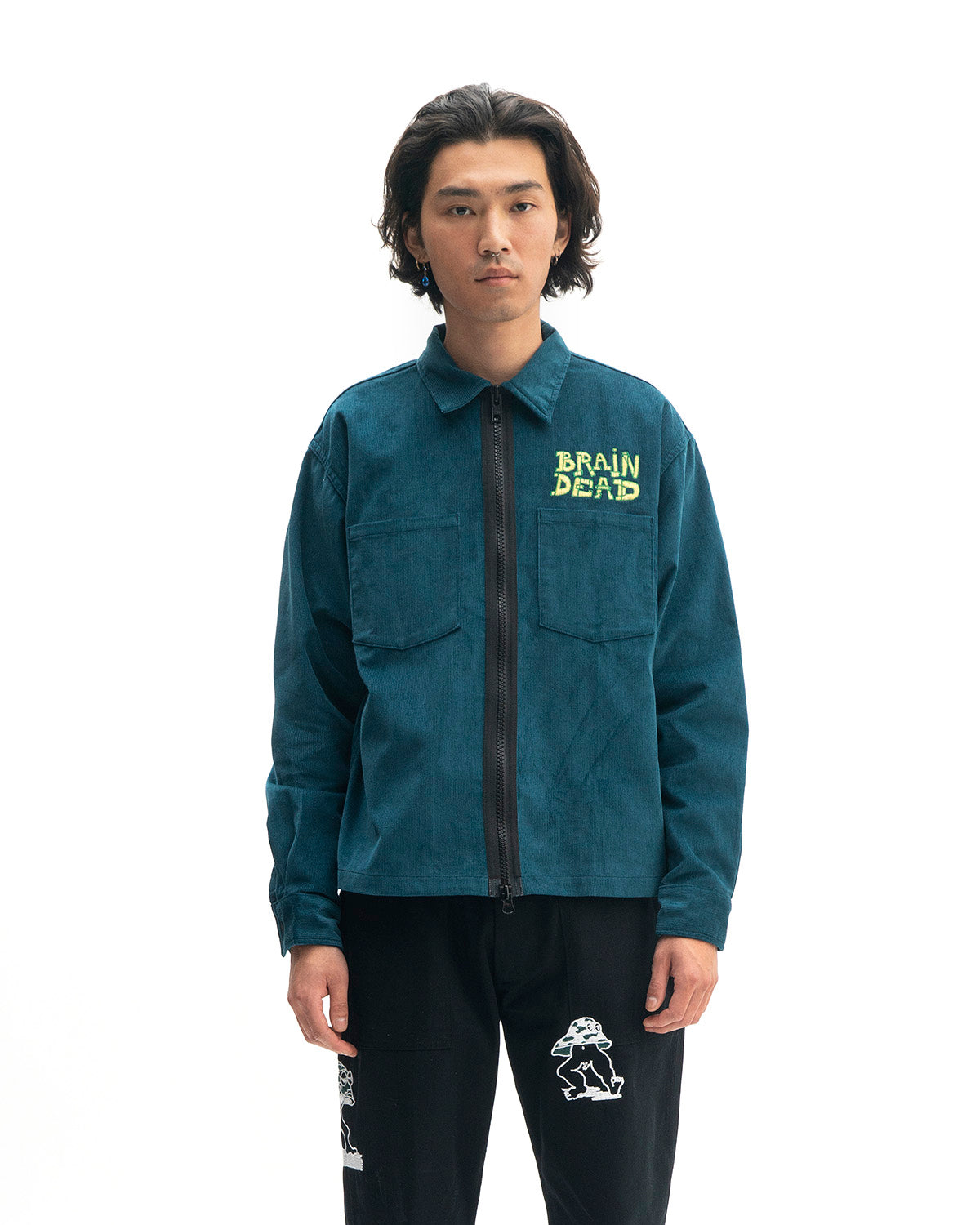 Mushroom Embroidered Full-Zip Corduroy Shirt Jacket - Rain