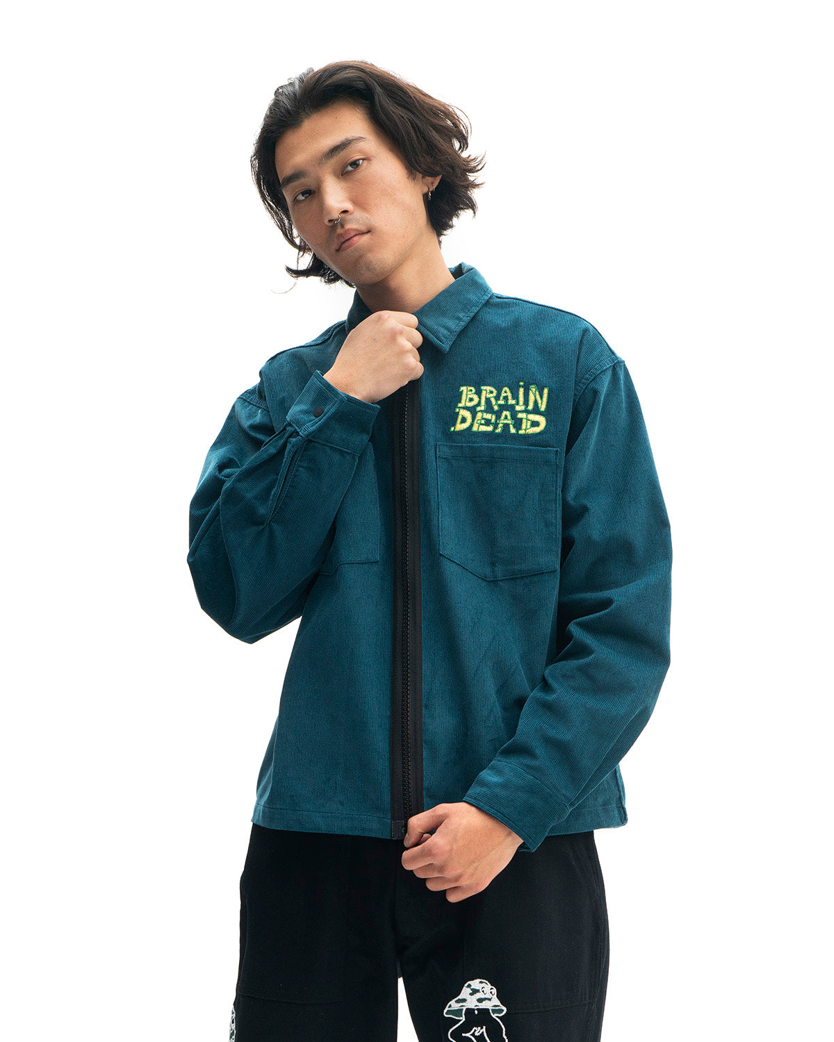 Mushroom Embroidered Full-Zip Corduroy Shirt Jacket - Rain 7