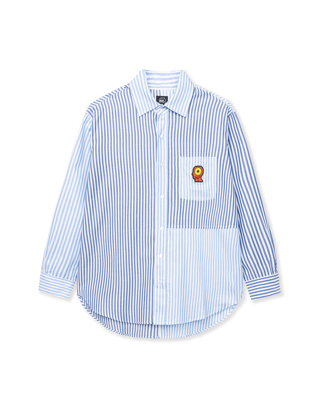 Sunflower Paneled Oxford Button Up Shirting - Blue / white