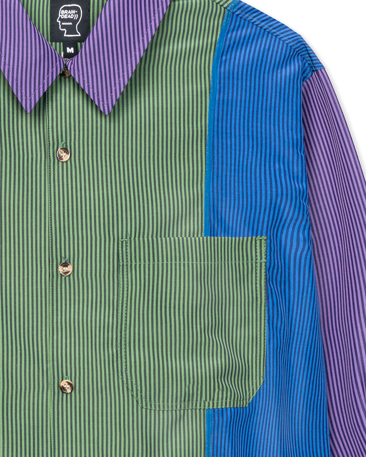Paneled Stripe Poplin Long sleeve Button Up - Purple/Blue/Green 3