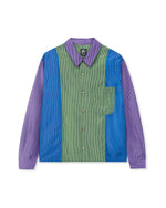 Paneled Stripe Poplin Long sleeve Button Up - Purple/Blue/Green 1