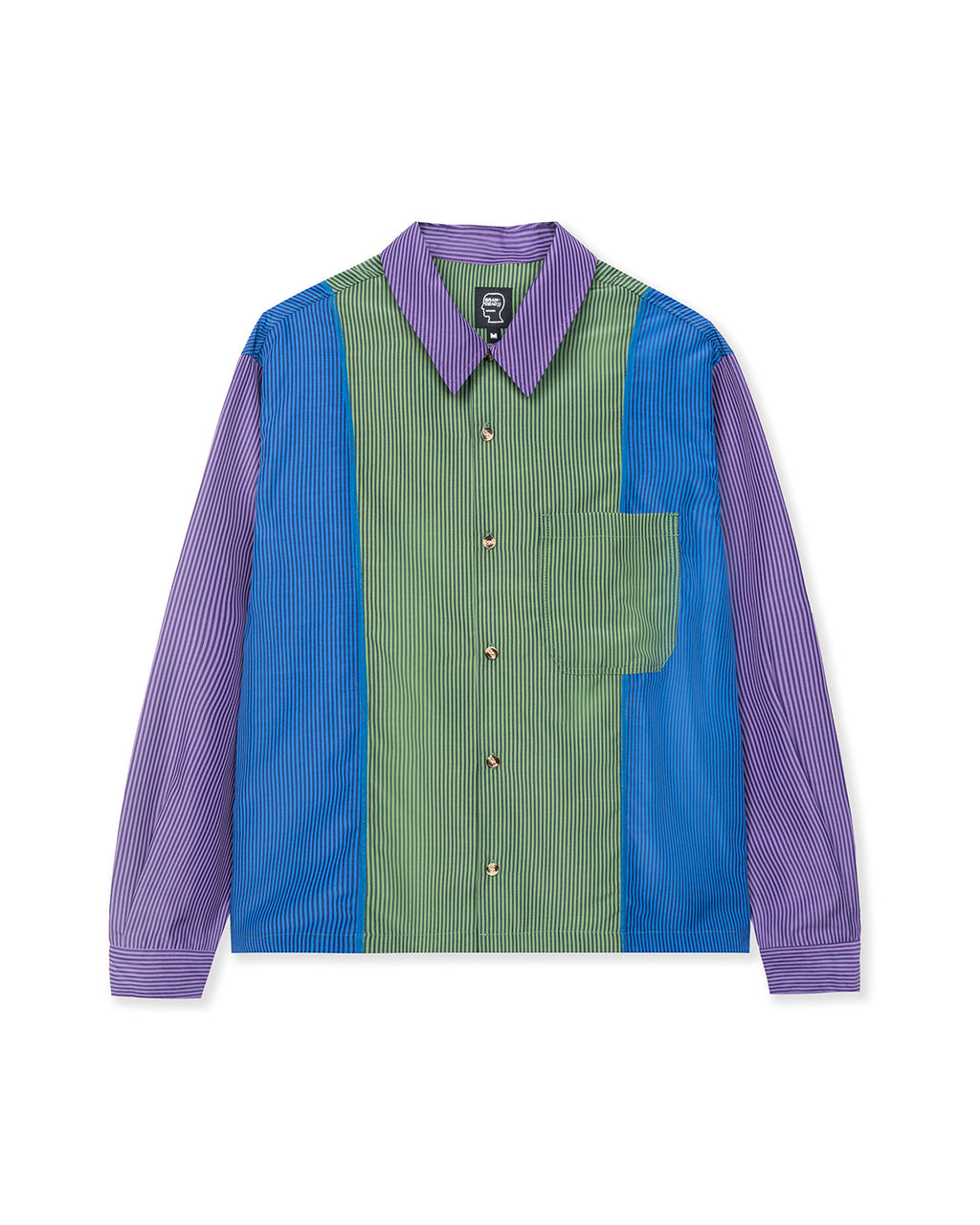 Paneled Stripe Poplin Long sleeve Button Up - Purple/Blue/Green
