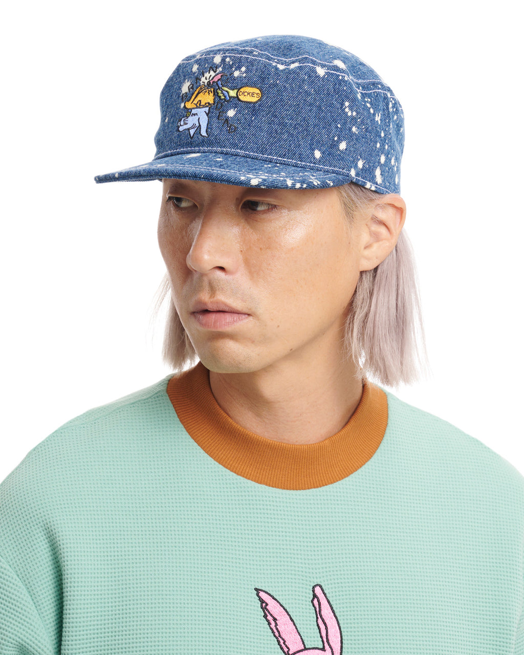 Dickies Embroidered Painters Cap - Bleach Dyed Denim 5